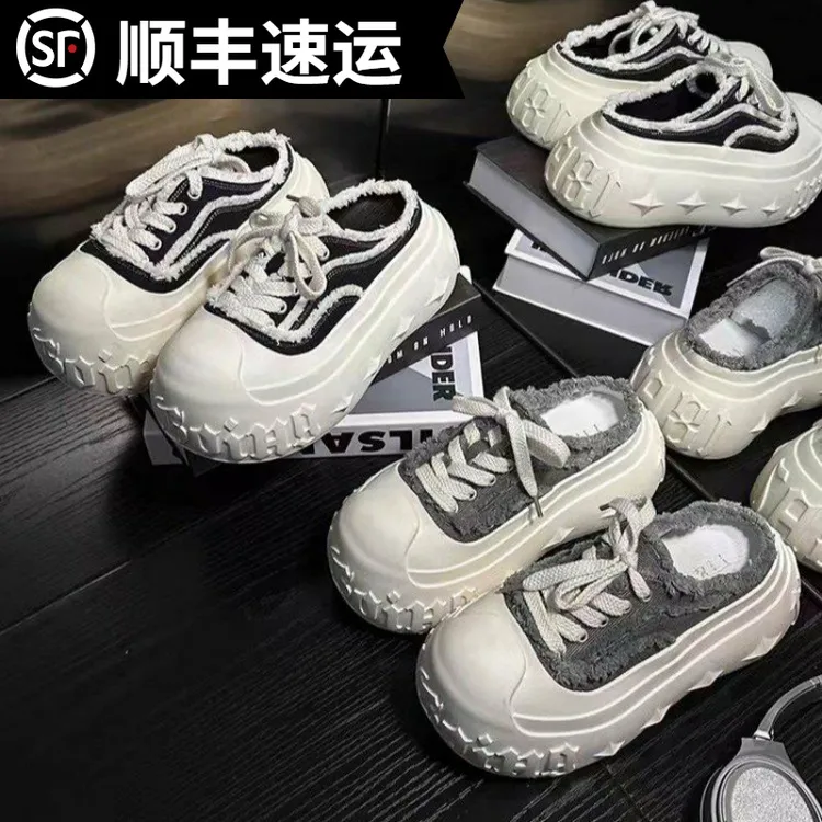 牛仔布大头面包松糕厚底包头半拖鞋女外穿鞋子女款爆款2025新款