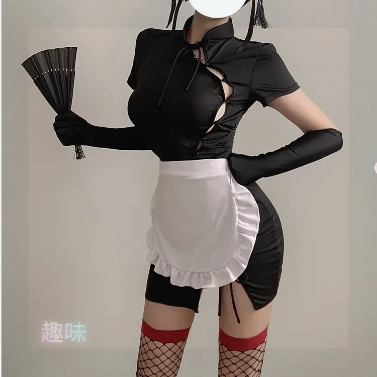 性感御姐制服辣妹女装连衣裙开叉旗袍时尚复古中国风黑色修身