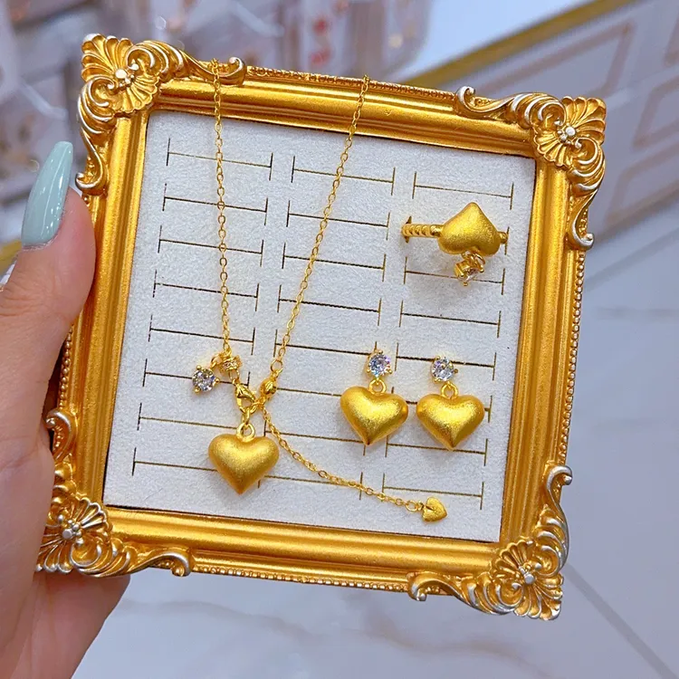 铜合金亚克力项链 铜合金亚克力 铜合金 古法设计金色桃心013