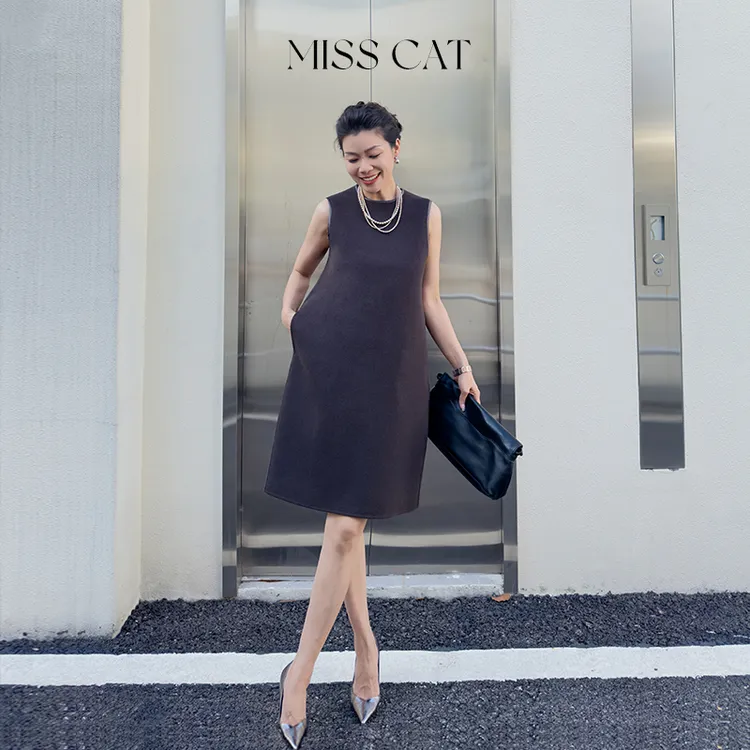 FELINE早呀猫小姐新款简约气质澳毛双面呢背心裙圆领中长款