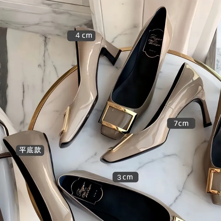 RV方扣单鞋集合秋季新款平底鞋漆皮方头粗跟鞋芭蕾舞浅口百搭女鞋
