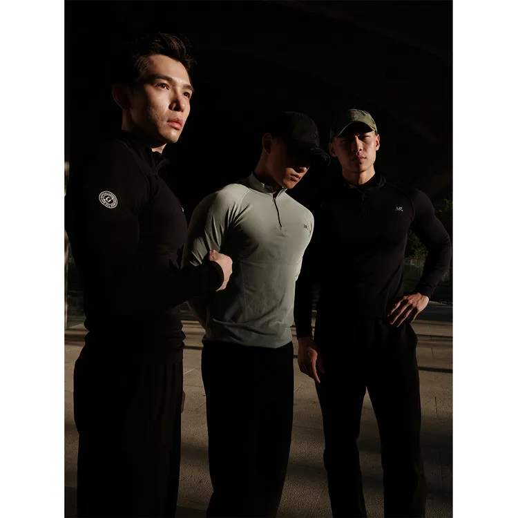 GTAL×MAX联名美式休闲半拉链纯色长袖上衣弹力修身显壮运动健身衣