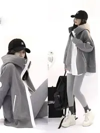 小雅姐姐  防风绒感连帽双拉链开衫卫衣外套ID23