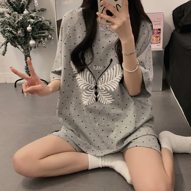 女大睡衣女款爆款2025新款夏宽松甜美风可外穿大码短袖家居服套装