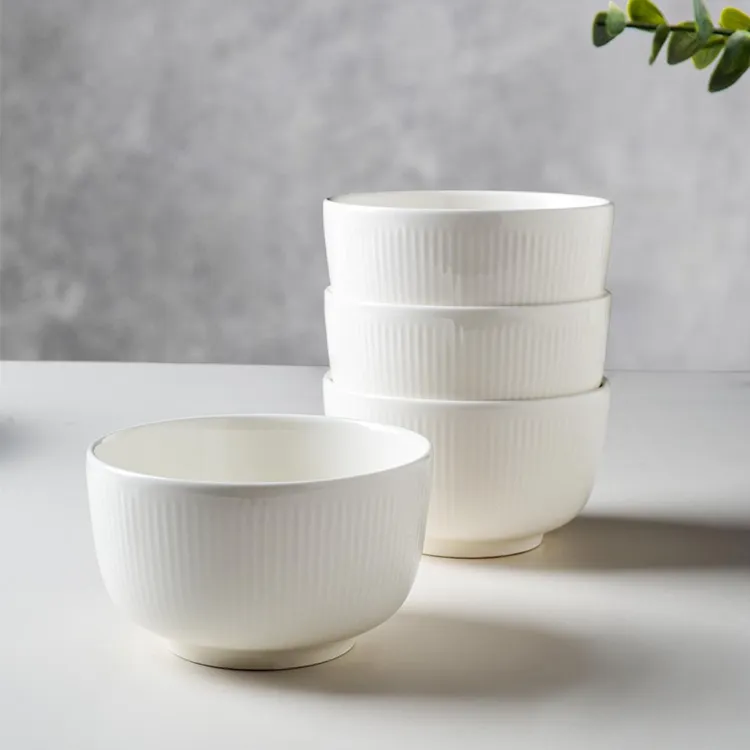 4.5英寸8只克鲁斯纯白米饭碗家用简约防烫吃饭碗