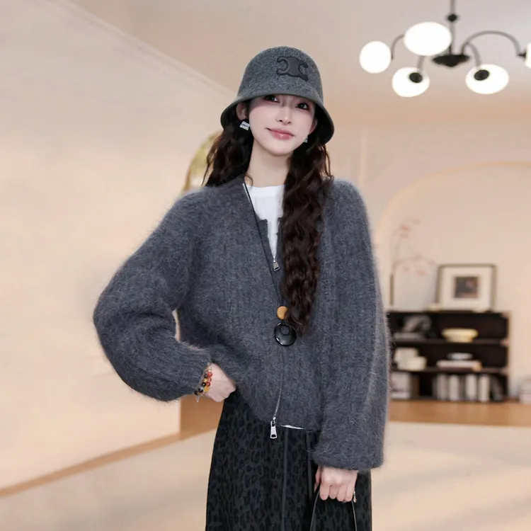 【YY·studio】灰色毛衣外套女秋季新款宽松显瘦百搭长袖针织衫8980