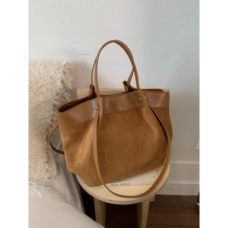 韩版大容量麂皮绒包包女士2025新款秋冬复古单肩包通勤手提托特包