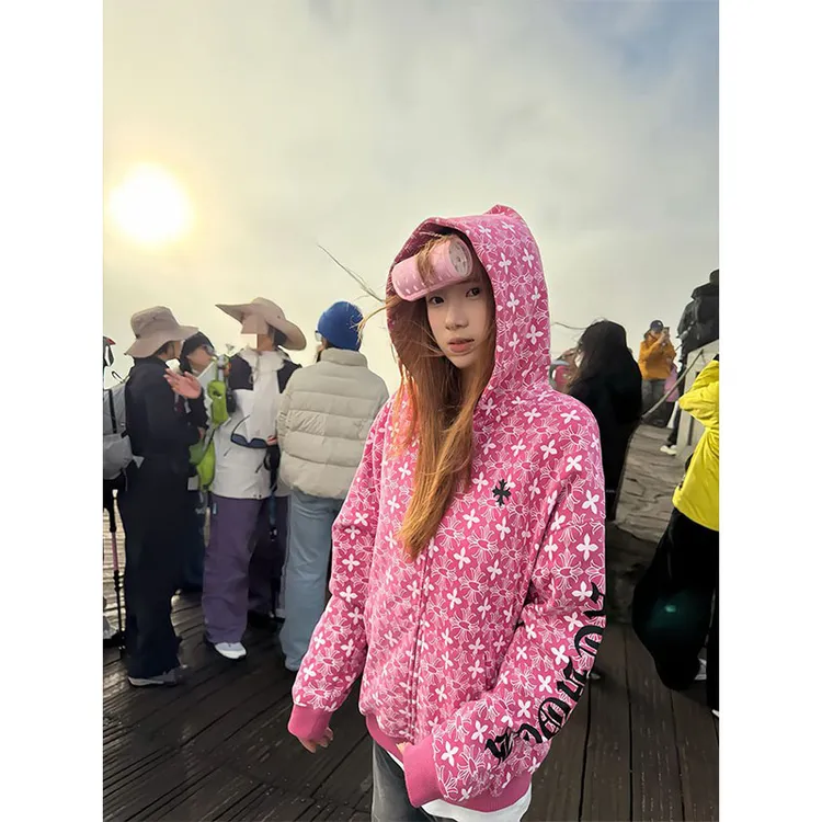 今日分享~美式字母满印连帽卫衣女加绒加厚秋冬宽松开衫拉链外套