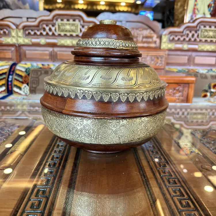 尼泊尔纯手工铜糌粑盒民族风家具摆件