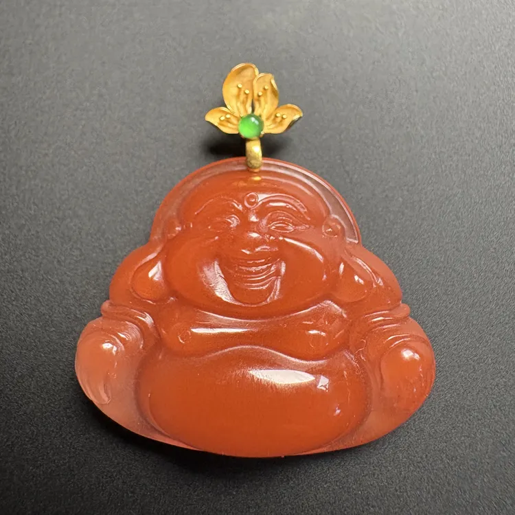 南红玛瑙女款笑佛佛公吊坠弥勒佛吊坠挂饰礼物挂件