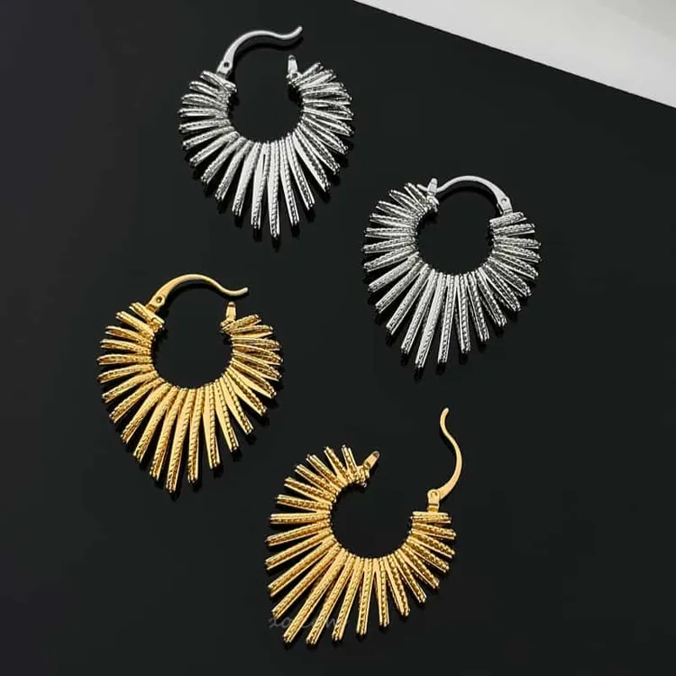 铜合金耳饰 欧美风树叶纹理耳环女高级感小众设计个性几何耳饰品