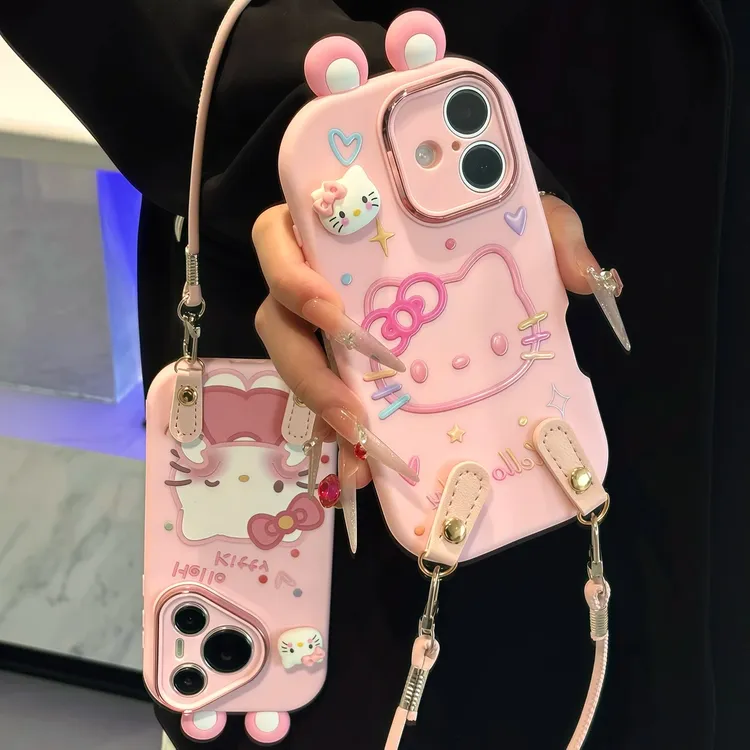 特琅险/粉色系KT支架挂绳适用苹果17手机壳华为vivo小米15oppo女