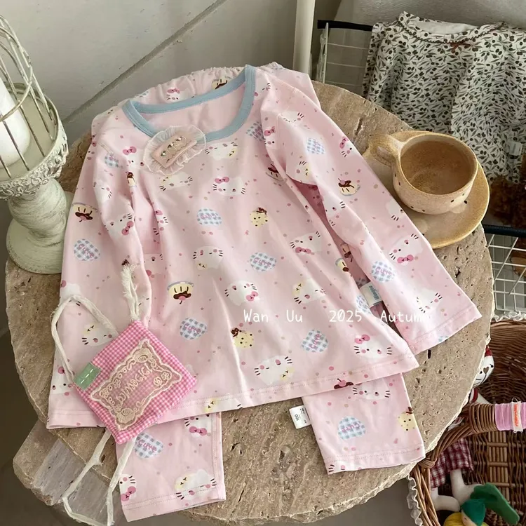 IU晚柚居家卡通风家居服套装200g莱卡精梳棉25秋新品（No退No换）