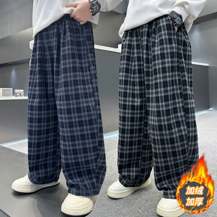 男童秋季裤子炸街2025春秋新款中大童装秋装儿童休闲格子阔腿裤潮