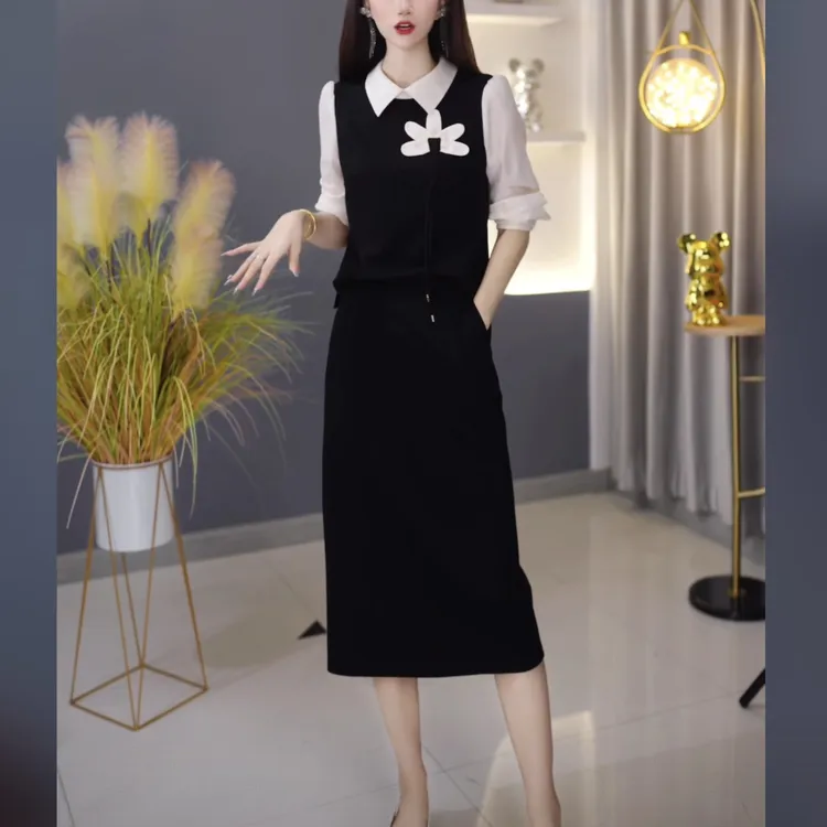 【上衣+半身裙】C375图片色秋季新款优雅时尚减龄收腰显瘦两件套裙