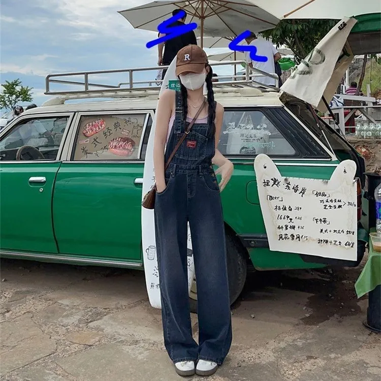 新款牛仔高档背带裤女显瘦高腰长款连体裤小个子显瘦背带裤女