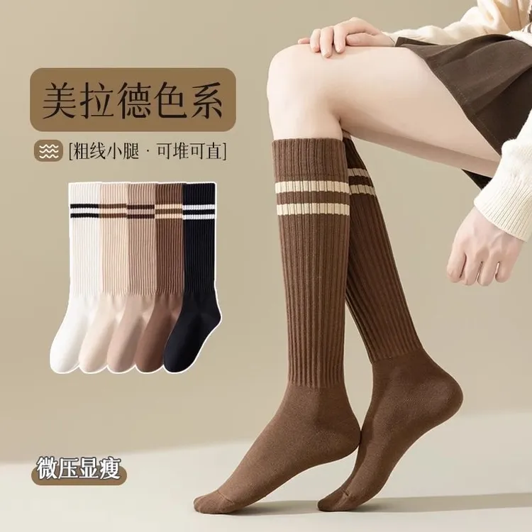 小腿袜长筒袜子女春秋百搭堆堆jk袜微压运动瑜伽咖色学院风棉袜潮