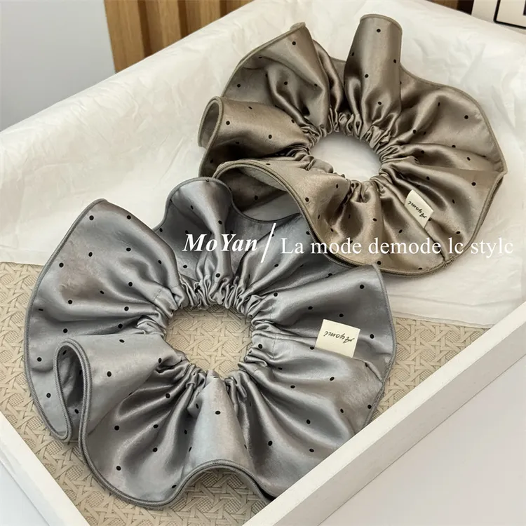 双层缎面褶皱波点大肠发圈韩系时尚高级感发绳简约通勤百搭头绳女