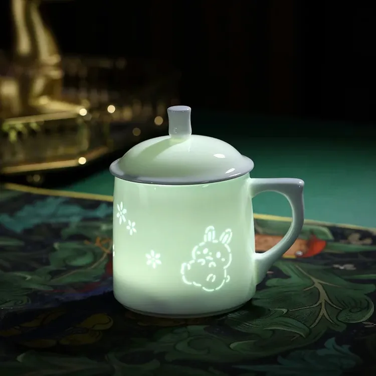 【满辉】景德镇高温瓷玲珑茶杯马克杯咖啡杯家用纯白茶杯水杯办公杯