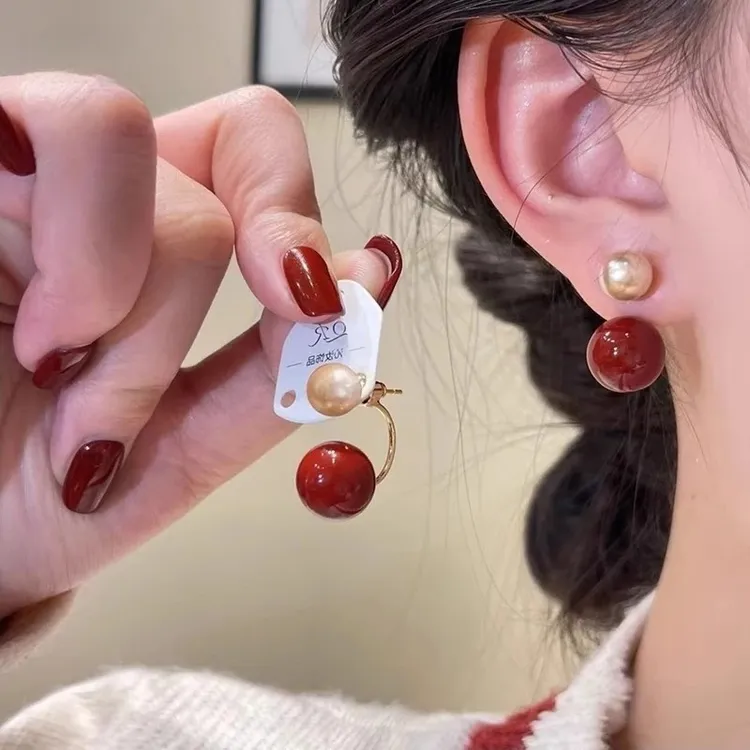 钛钢耳饰 美拉德复古一款两戴豆豆耳钉女小众设计感气质耳环