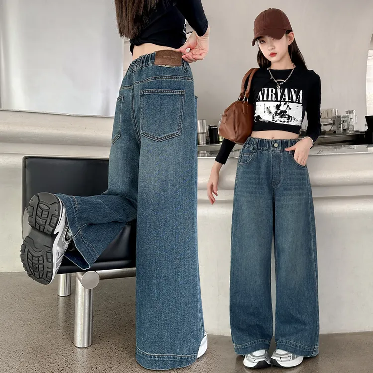 女童牛仔裤子阔腿春秋季新款2024爆款儿童中大童装小女孩直筒成长