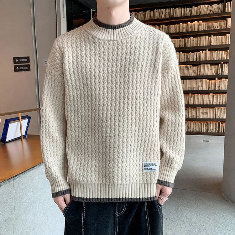 毛衣男款冬季加绒加厚半高领套头衫青少年针织衫潮流百搭男装线衣