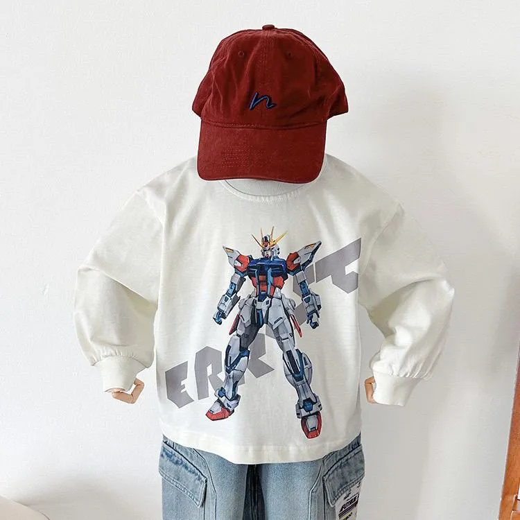 纯棉2025秋季新款童装儿童韩版卡通机甲印花T恤男女童百搭打底酷