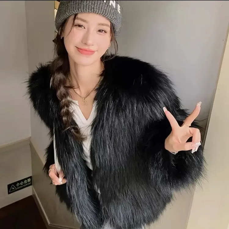 2025网红爆款貉子毛编织外套短款双面毛貉子毛夹克保暖显瘦衣长50