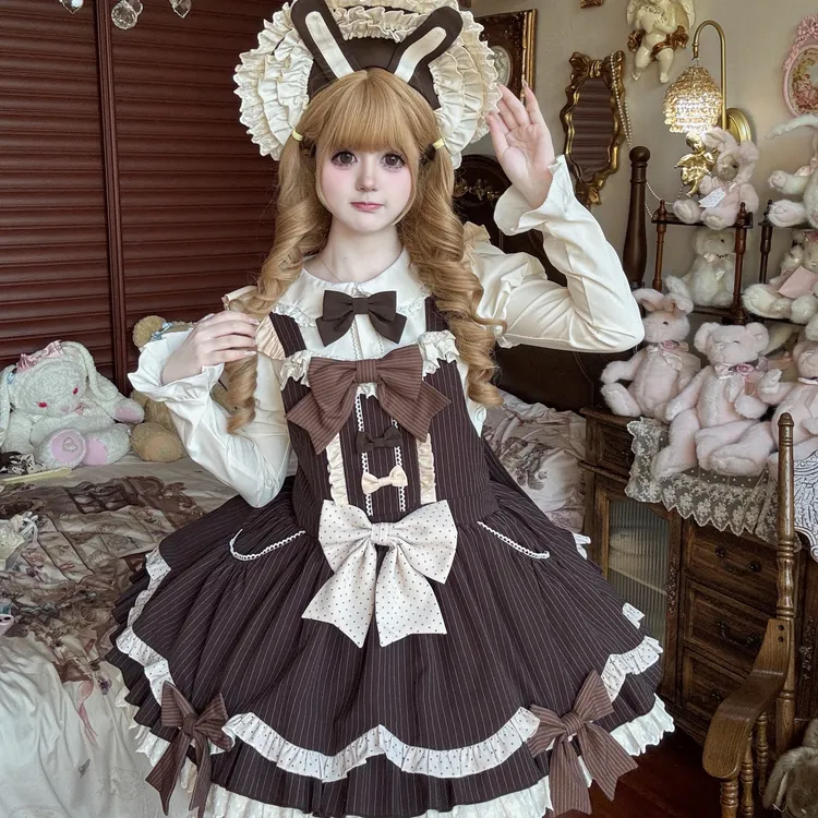 【可露颂】现货秒发  送刺绣 森瑶Lolita原创 棕色低腰日常背带