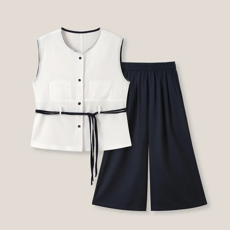 “黑白配”撞色无袖上衣+休闲裤裙裤套装SS26303