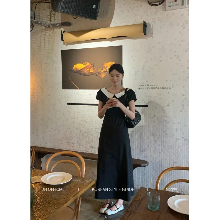 DHOFFICIAL大花【中古赫本Retro-连衣裙】优雅撞色连衣裙通勤服饰