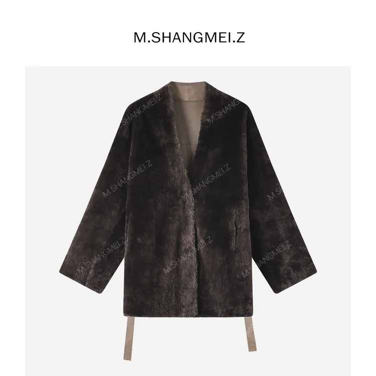 M.SHANGMEI.Z/沐熙【暮色松烟】美大哥皮毛一体优雅V领皮草X103109