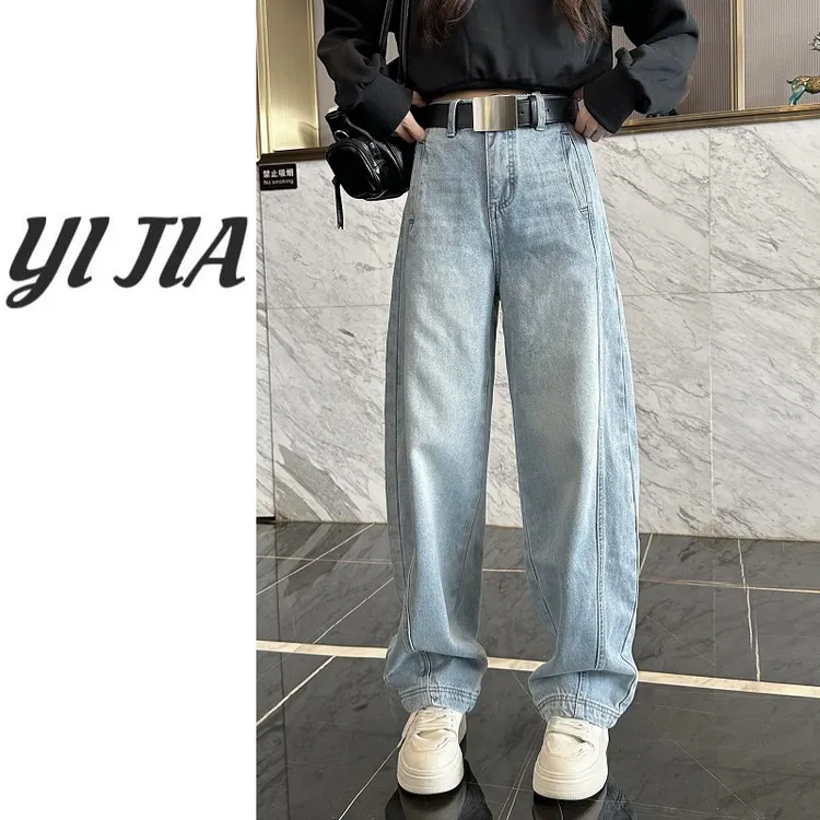 【壹家】YJ8793 / 怀旧水洗弯刀裤女 2025春季新品百搭显瘦牛仔裤