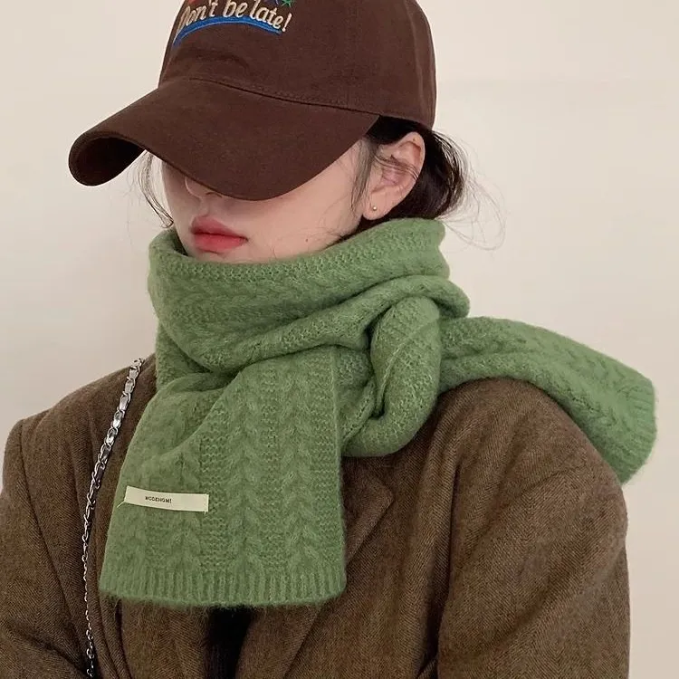 韩系氛围感冬季羊毛针织毛线网红围巾女百搭保暖加厚纯色学生围脖