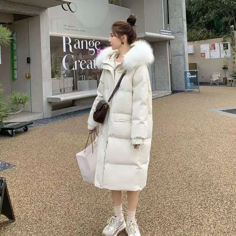 棉衣女长款过膝宽松时尚小个子白色棉服面包服棉袄女大衣外套女冬