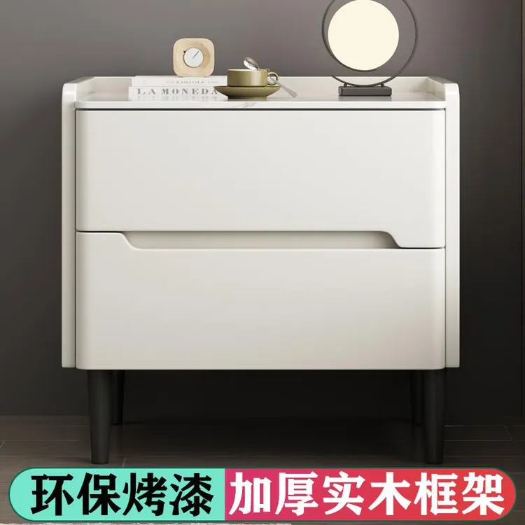 烤漆实木床头柜储物柜卧室家用收纳柜床边柜轻奢简约现代极简岩板