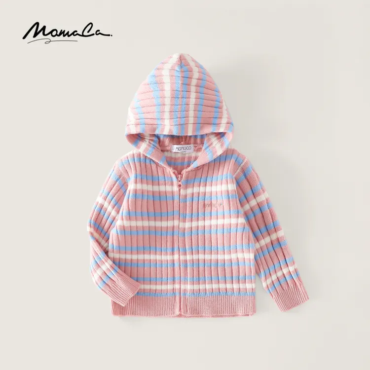 MOMOCO2025款春季女童新款时尚条纹毛衣甜美爱心开衫77720112001