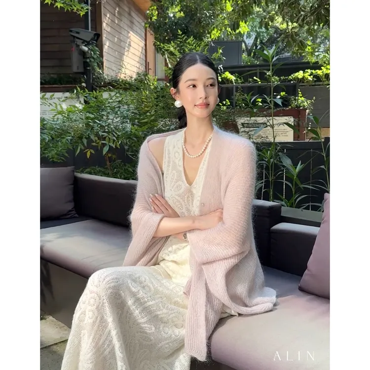 阿琳ALIN【柔雾】马海毛宽松慵懒针织开衫羊毛气质披肩外套AL5HZS14