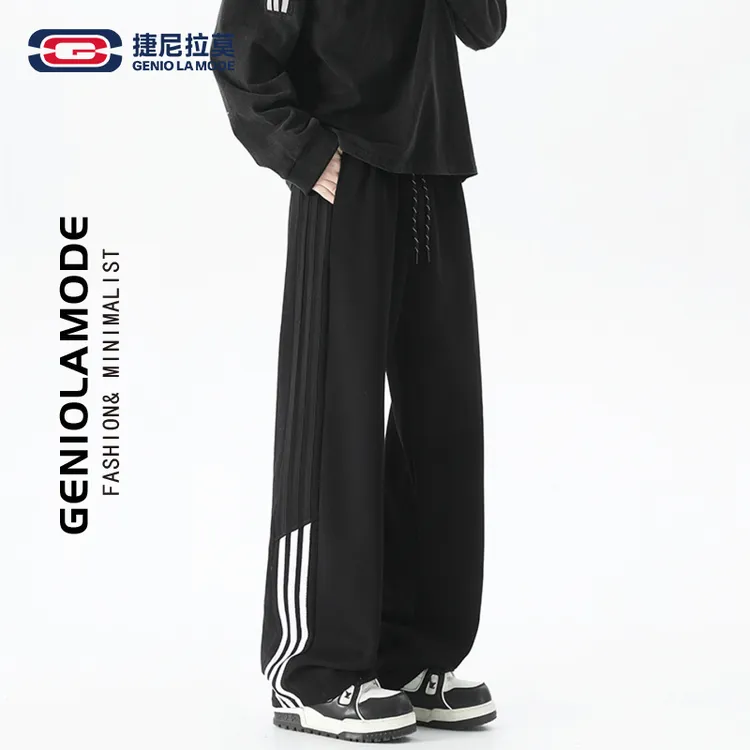 【敖瑞鹏代言】GENIOLAMODE美式条纹男款春秋季宽松直筒休闲裤