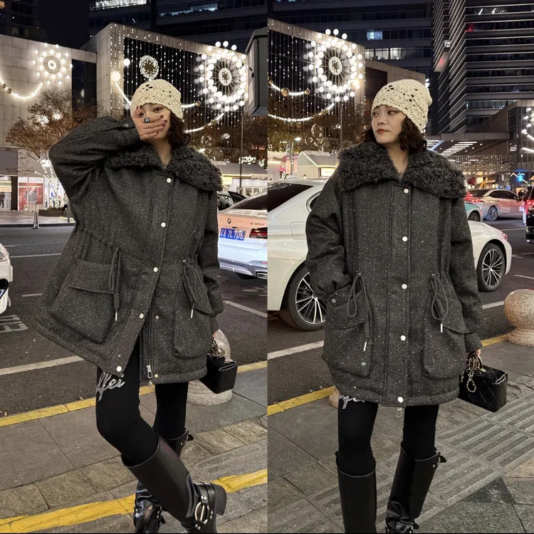 YDFSTUDIO小众【瑰丽星河】欧货重工烫钻拼接翻领设计时尚羽绒外套