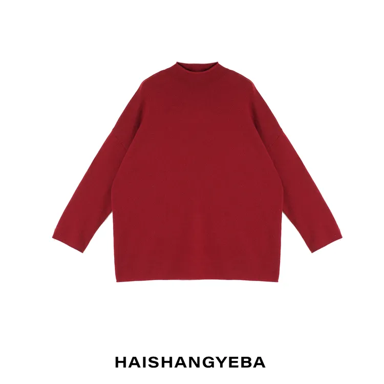 【海上叶爸】新款2025秋冬百搭羊毛半高领宽松纯色通勤保暖T恤