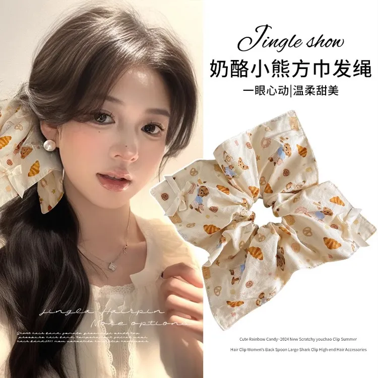 可爱曲奇小熊蝴蝶结发圈方形大肠头圈发绳女头绳高级感橡皮筋发饰