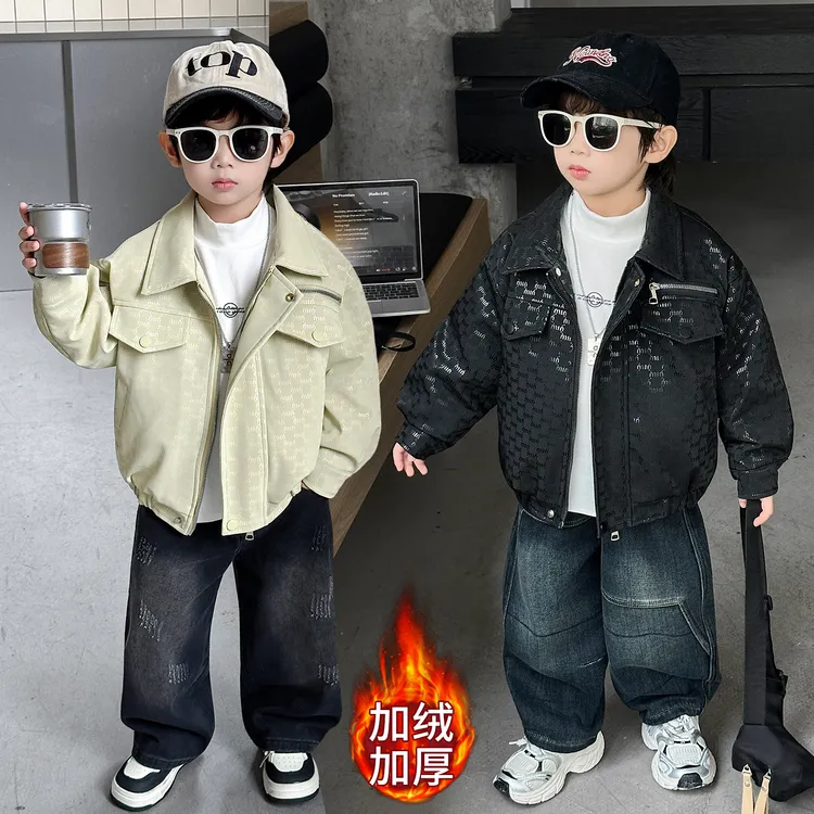 男童痞帅潮酷加绒皮衣外套2025新款男小童秋冬款洋气皮夹克上衣潮