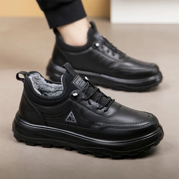 老年人鞋子男软底老人防滑棉鞋雪地靴冬季加绒保暖健步休闲鞋