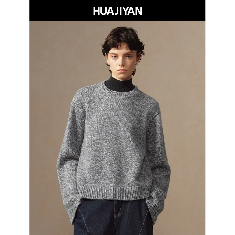 华吉言/HUAJIYAN【冬至】A级山羊绒经典正肩短款圆领套头毛衣