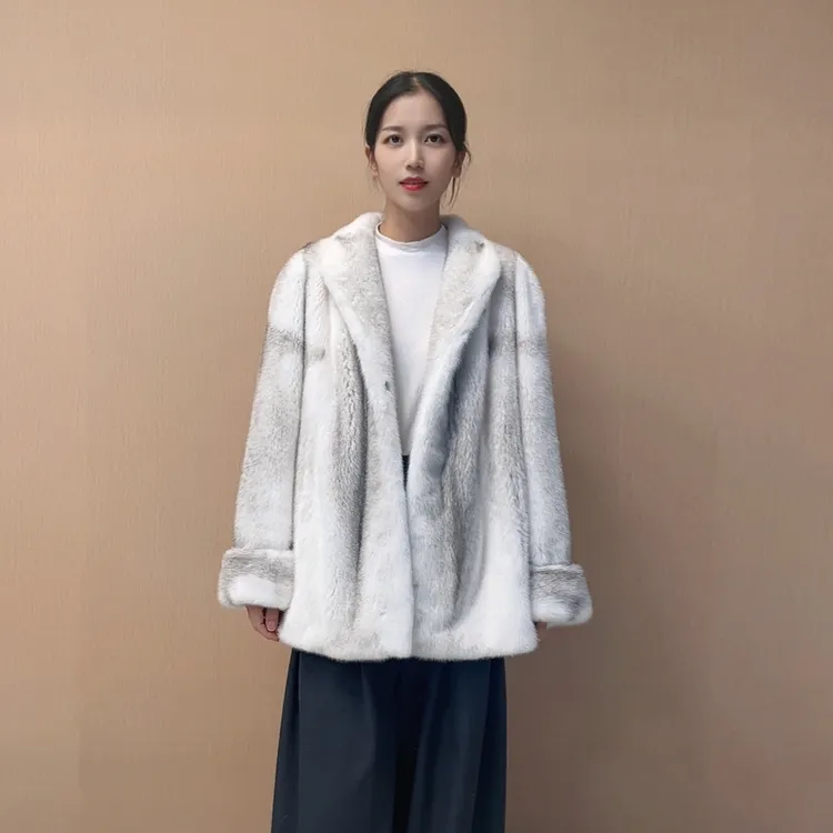PJDHY 82新款进口天鹅绒貂皮大衣立翻领宽松时尚水貂毛皮草外套