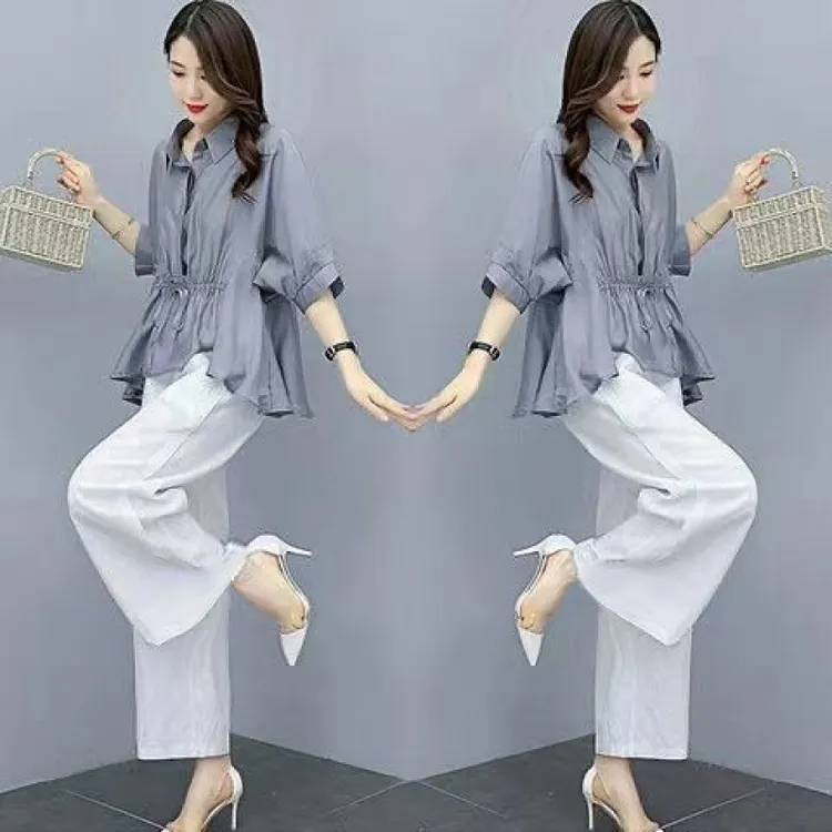 DouKox轻奢时尚套装女年春夏新款气质显瘦洋气减龄大码阔腿裤