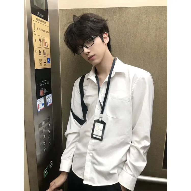 日系少年感穿搭白色长袖衬衫男冷淡系高级感衬衣cleanfit工装外套