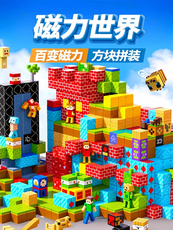 MC我的世界磁力方块玩具拼装磁吸积木拼搭创意百变立体超大颗粒