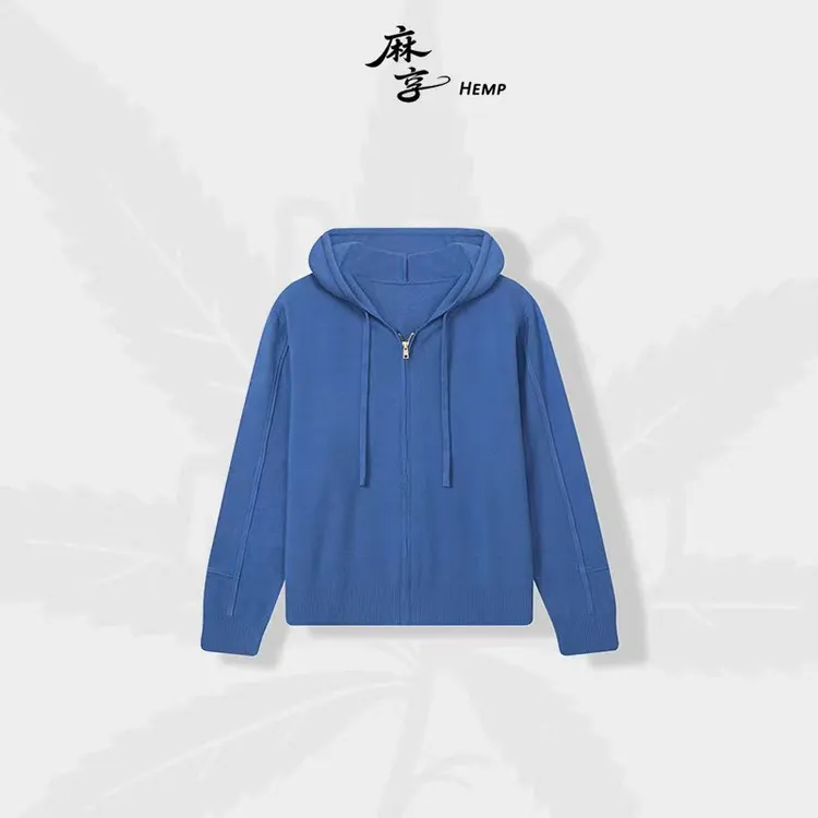 麻享【蓝调时刻】汉麻羊毛棉长袖宽松连帽针织开衫女士帽衫FSY51005